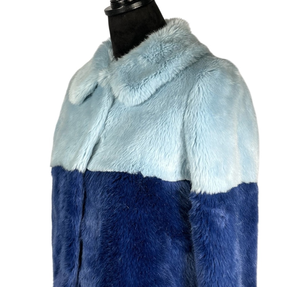 Alice & Olivia Blue Faux Fur Jacket Two-Tone Color Block Quilted Teddy Coat - Picture 7 of 14